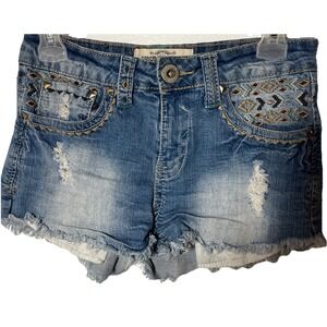 HYDRAULIC Cut-Off Frayed Mini Jeans Shorts Womens Size 4Blue Low Rise Distressed